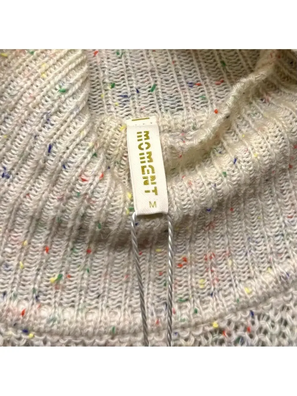 Moment Cozy White Distressed Knit Turtleneck Sweater